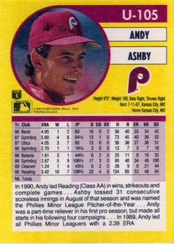 1991 Fleer Update #U-105 Andy Ashby Back