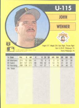 1991 Fleer Update #U-115 John Wehner Back