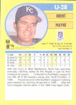 1991 Fleer Update #U-28 Brent Mayne Back