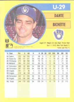 1991 Fleer Update #U-29 Dante Bichette Back