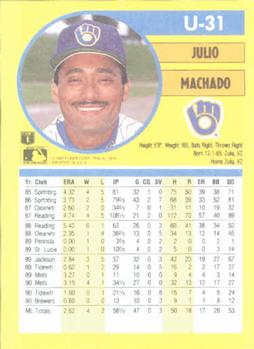 1991 Fleer Update #U-31 Julio Machado Back