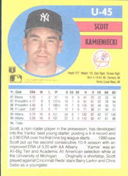 1991 Fleer Update #U-45 Scott Kamieniecki Back