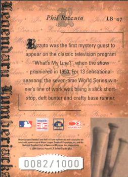 2004 Donruss Classics - Legendary Lumberjacks #LB-47 Phil Rizzuto Back