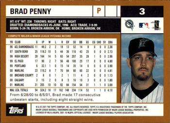 2002 Topps - Topps Limited #3 Brad Penny Back