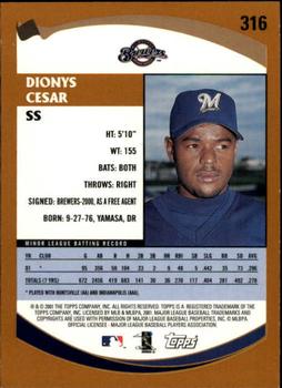 2002 Topps - Topps Limited #316 Dionys Cesar Back