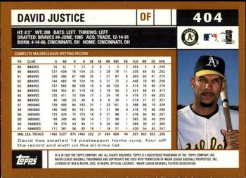 2002 Topps - Topps Limited #404 David Justice Back