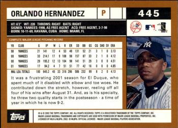 2002 Topps - Topps Limited #445 Orlando Hernandez Back