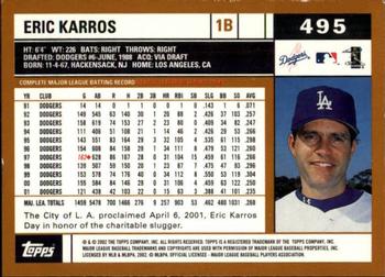 2002 Topps - Topps Limited #495 Eric Karros Back