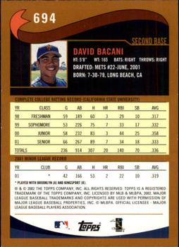 2002 Topps - Topps Limited #694 David Bacani Back