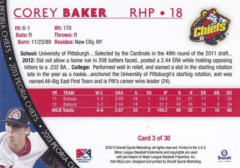 2013 Brandt Peoria Chiefs #3 Corey Baker Back