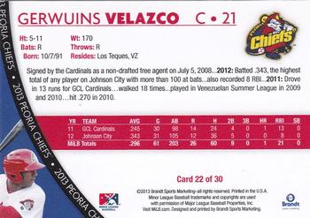 2013 Brandt Peoria Chiefs #22 Gerwuins Velazco Back
