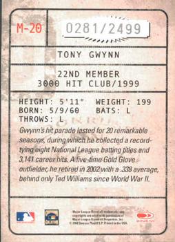 2004 Donruss Classics - Membership #M-20 Tony Gwynn Back