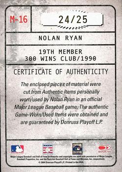 2004 Donruss Classics - Membership VIP Combos Material #M-16 Nolan Ryan Back