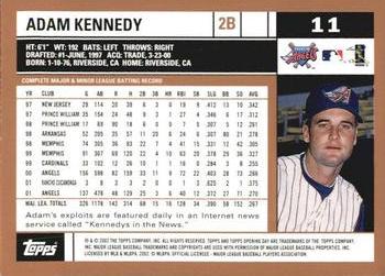 2002 Topps Opening Day #11 Adam Kennedy Back