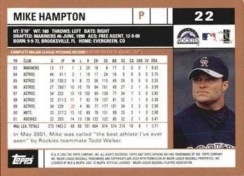 2002 Topps Opening Day #22 Mike Hampton Back