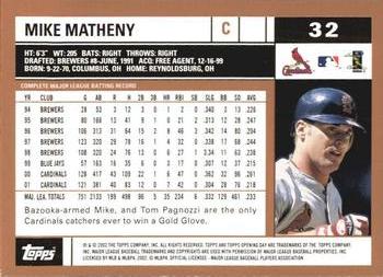 2002 Topps Opening Day #32 Mike Matheny Back