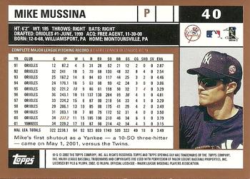 2002 Topps Opening Day #40 Mike Mussina Back