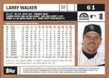 2002 Topps Opening Day #61 Larry Walker Back