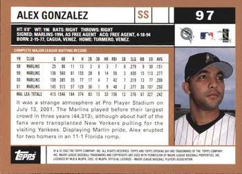 2002 Topps Opening Day #97 Alex Gonzalez Back