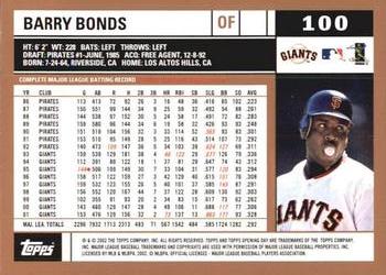 2002 Topps Opening Day #100 Barry Bonds Back
