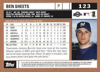 2002 Topps Opening Day #123 Ben Sheets Back