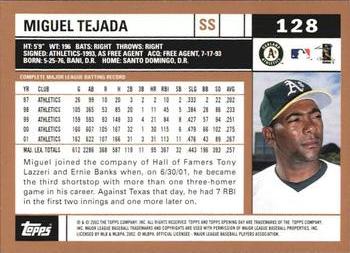 2002 Topps Opening Day #128 Miguel Tejada Back