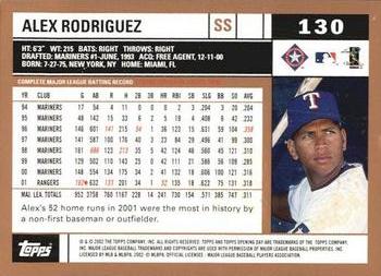 2002 Topps Opening Day #130 Alex Rodriguez Back