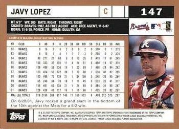 2002 Topps Opening Day #147 Javy Lopez Back