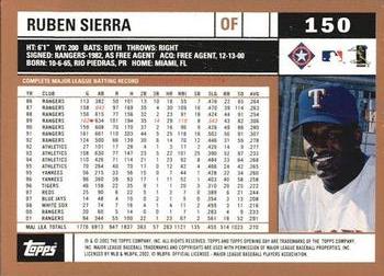 2002 Topps Opening Day #150 Ruben Sierra Back