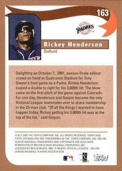 2002 Topps Opening Day #163 Rickey Henderson Back