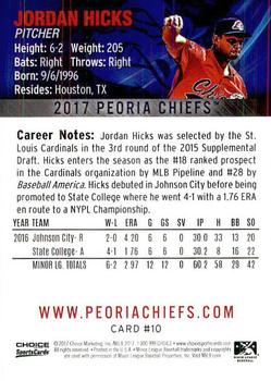 2017 Choice Peoria Chiefs #10 Jordan Hicks Back