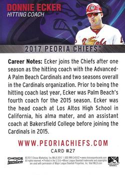 2017 Choice Peoria Chiefs #27 Donnie Ecker Back
