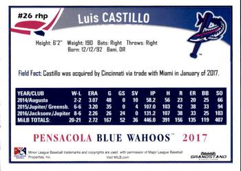2017 Grandstand Pensacola Blue Wahoos #NNO Luis Castillo Back