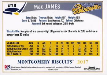 2017 Grandstand Montgomery Biscuits #NNO Mac James Back