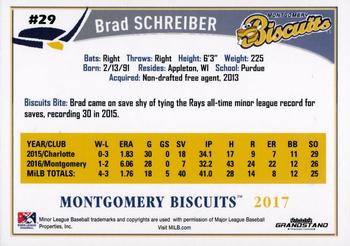 2017 Grandstand Montgomery Biscuits #NNO Brad Schreiber Back