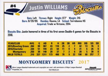 2017 Grandstand Montgomery Biscuits #NNO Justin Williams Back