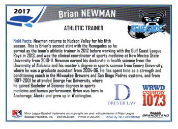2017 Grandstand Hudson Valley Renegades #NNO Brian Newman Back