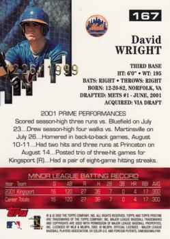 2002 Topps Pristine #167 David Wright Back