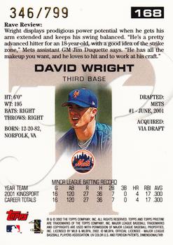 2002 Topps Pristine #168 David Wright Back