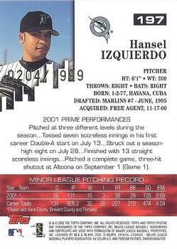 2002 Topps Pristine #197 Hansel Izquierdo Back