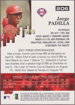 2002 Topps Pristine #206 Jorge Padilla Back