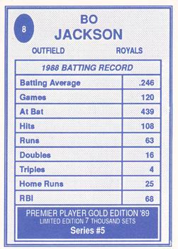 1989 Premier Player Gold Edition Series 5 (unlicensed) #8 Bo Jackson Back