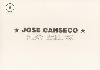 1989 Playball '89 (unlicensed) #5 Jose Canseco Back