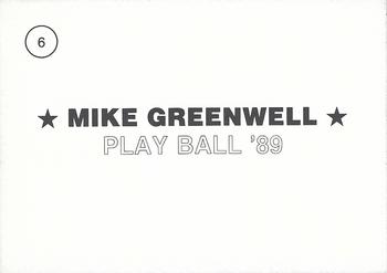 1989 Playball '89 (unlicensed) #6 Mike Greenwell Back