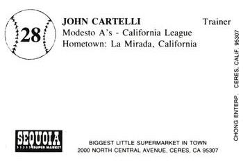 1985 Chong Modesto A's #28 John Cartelli Back