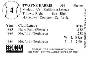 1985 Chong Modesto A's #4 Twayne Harris Back