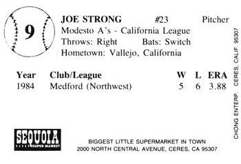 1985 Chong Modesto A's #9 Joe Strong Back
