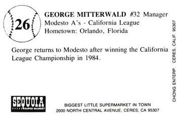 1985 Chong Modesto A's #26 George Mitterwald Back