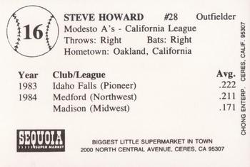1985 Chong Modesto A's #16 Steve Howard Back