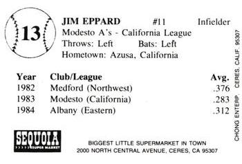 1985 Chong Modesto A's #13 Jim Eppard Back